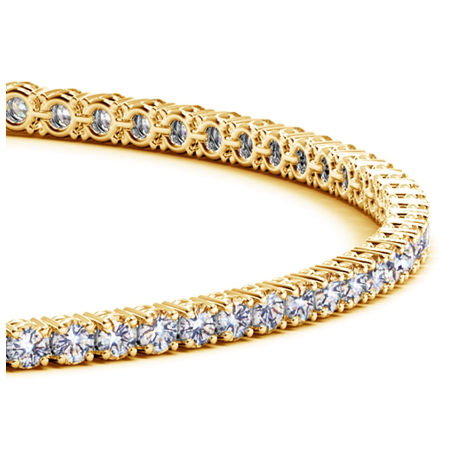 A yellow gold tennis bracelet with round, brilliant-cut lab-grown diamonds.
