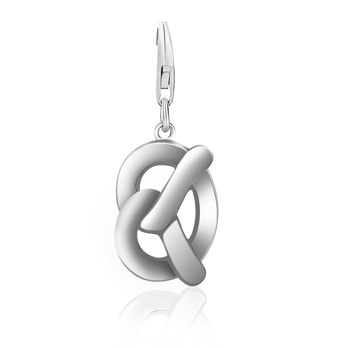 Sterling silver pretzel charm with a lobster clasp.