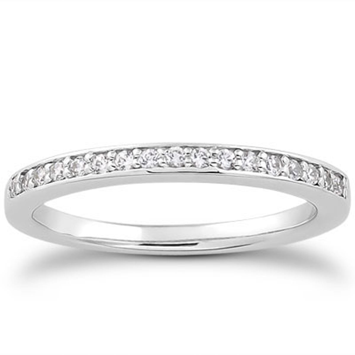 14k white gold micro-pave flat sided diamond wedding ring band.
