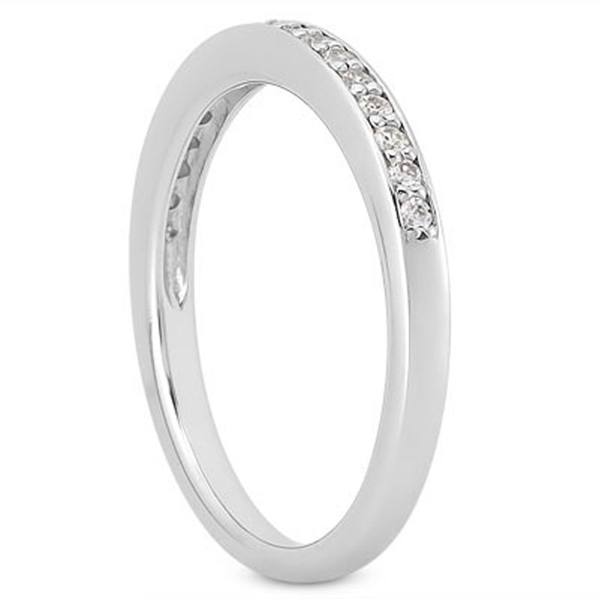 14k white gold micro-pave flat-sided diamond wedding ring band.