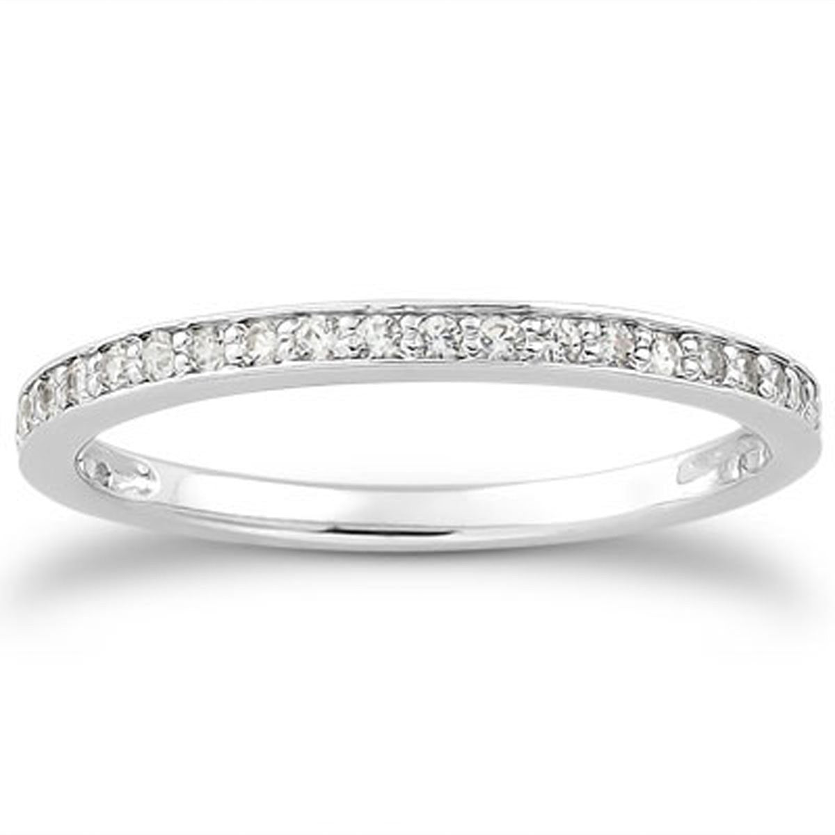 14k white gold micro-pave diamond wedding ring band with diamonds three-quarters around.
