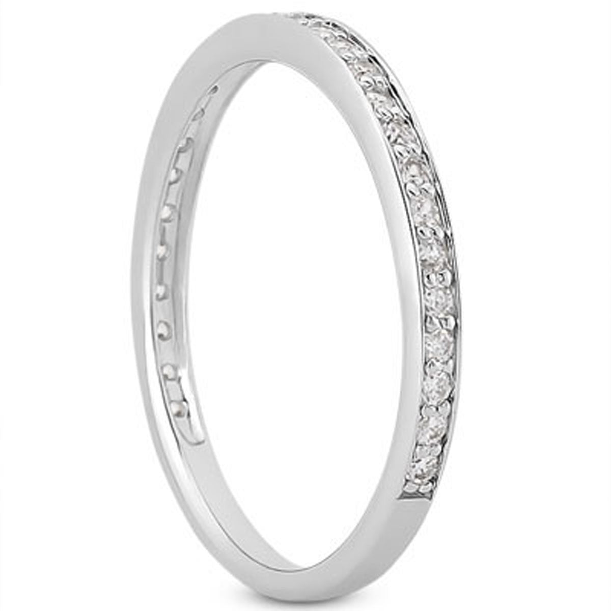 14k white gold micro-pave diamond wedding ring band, 3/4 around.
