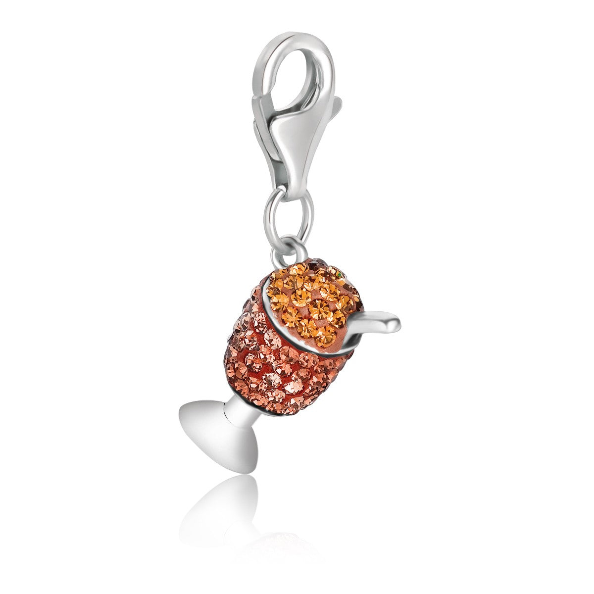Sterling silver ice cream in a cup charm with multi-tone crystal accents.