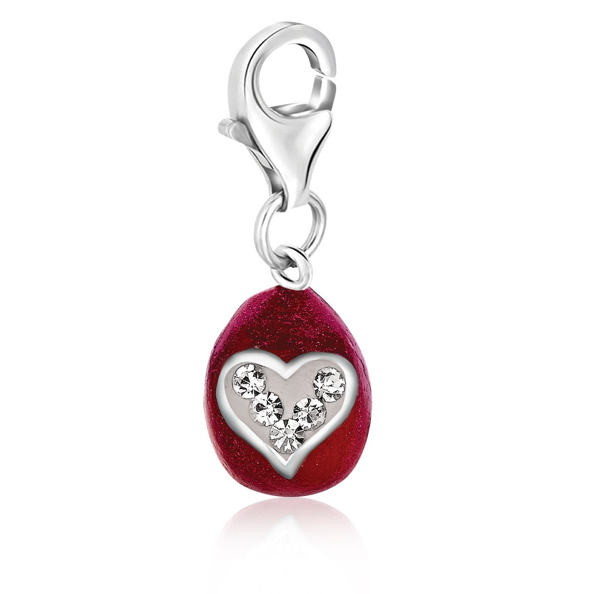Sterling silver red charm with a white crystal-accented heart.