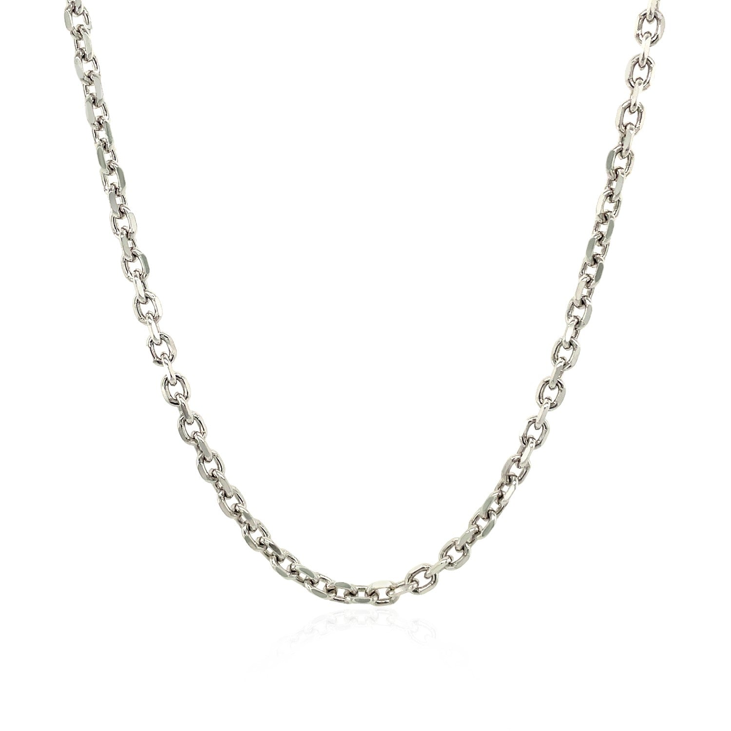 Sterling silver rhodium-plated cable chain with a lobster clasp.