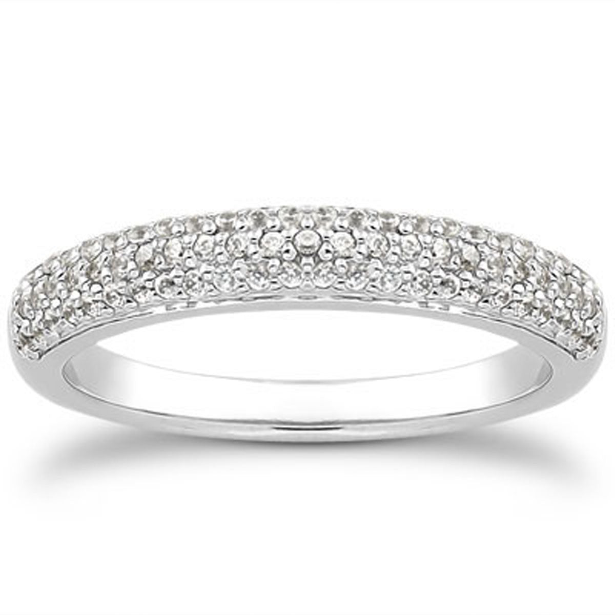 14k white gold triple multi-row micro-pave diamond wedding ring band.