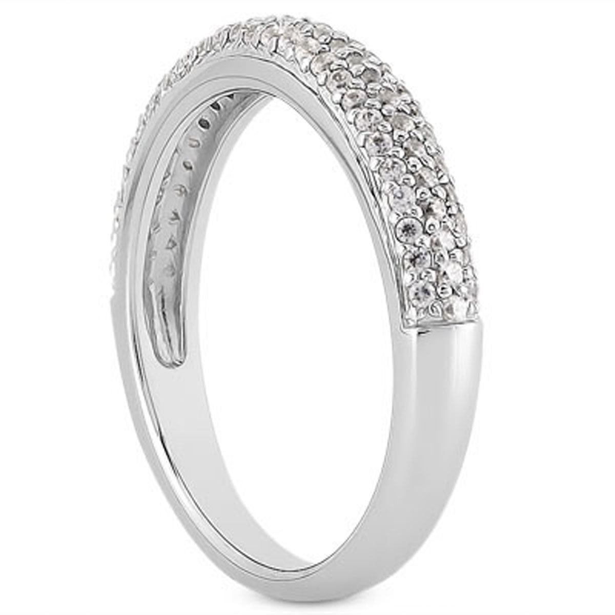 14k white gold triple multi-row micro-pave diamond wedding ring band.