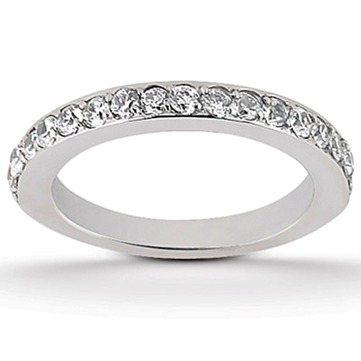 14k white gold pave diamond wedding ring band with diamonds halfway around.