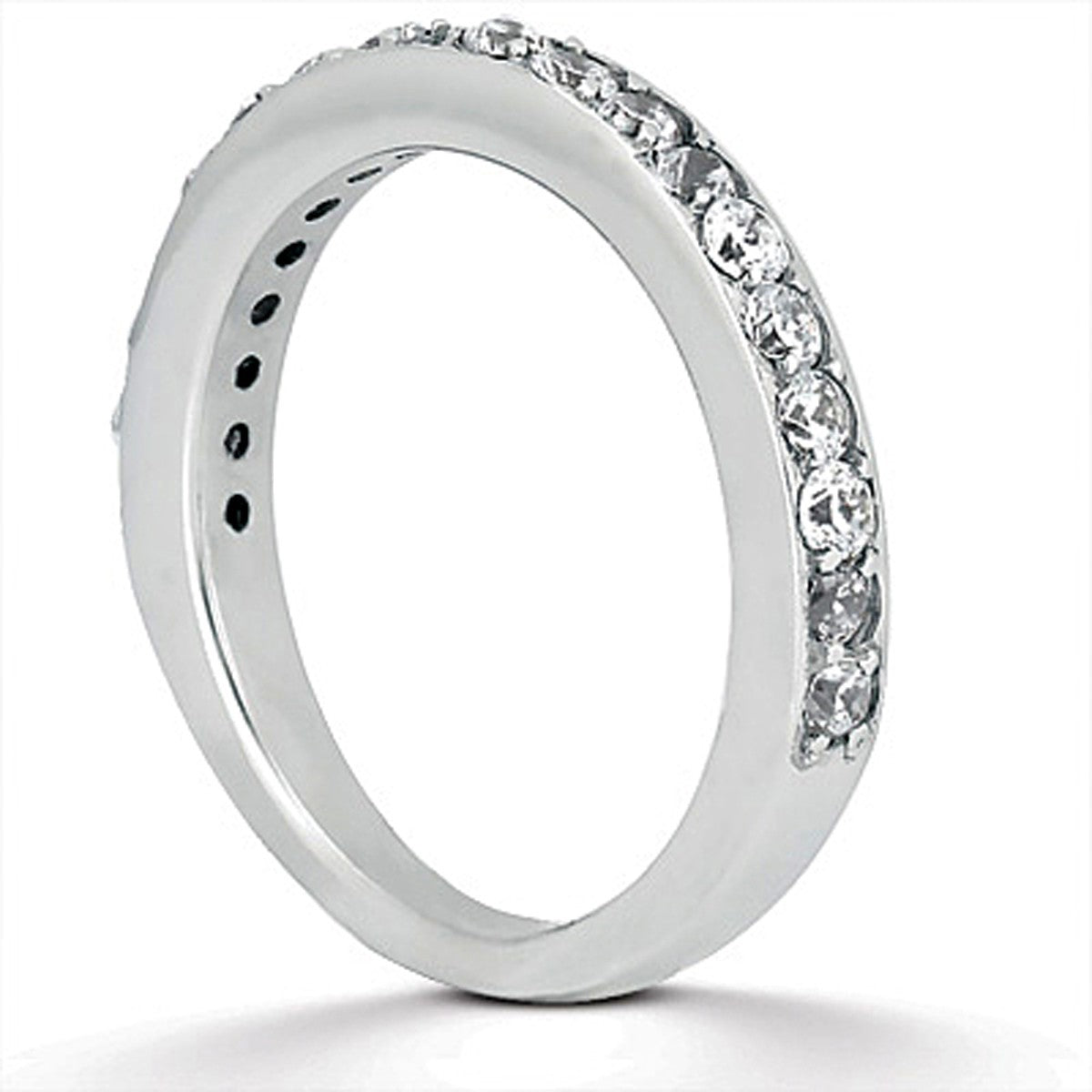 14k white gold pave diamond wedding ring band with diamonds set halfway around.