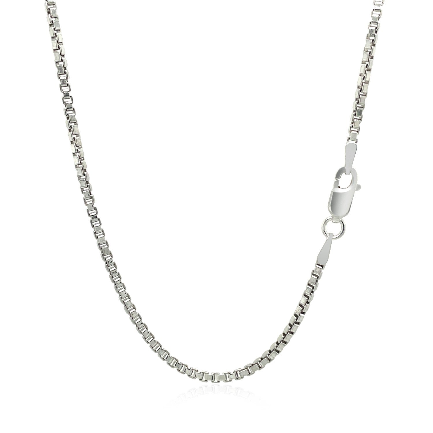 Sterling silver rhodium-plated box chain with a lobster clasp.