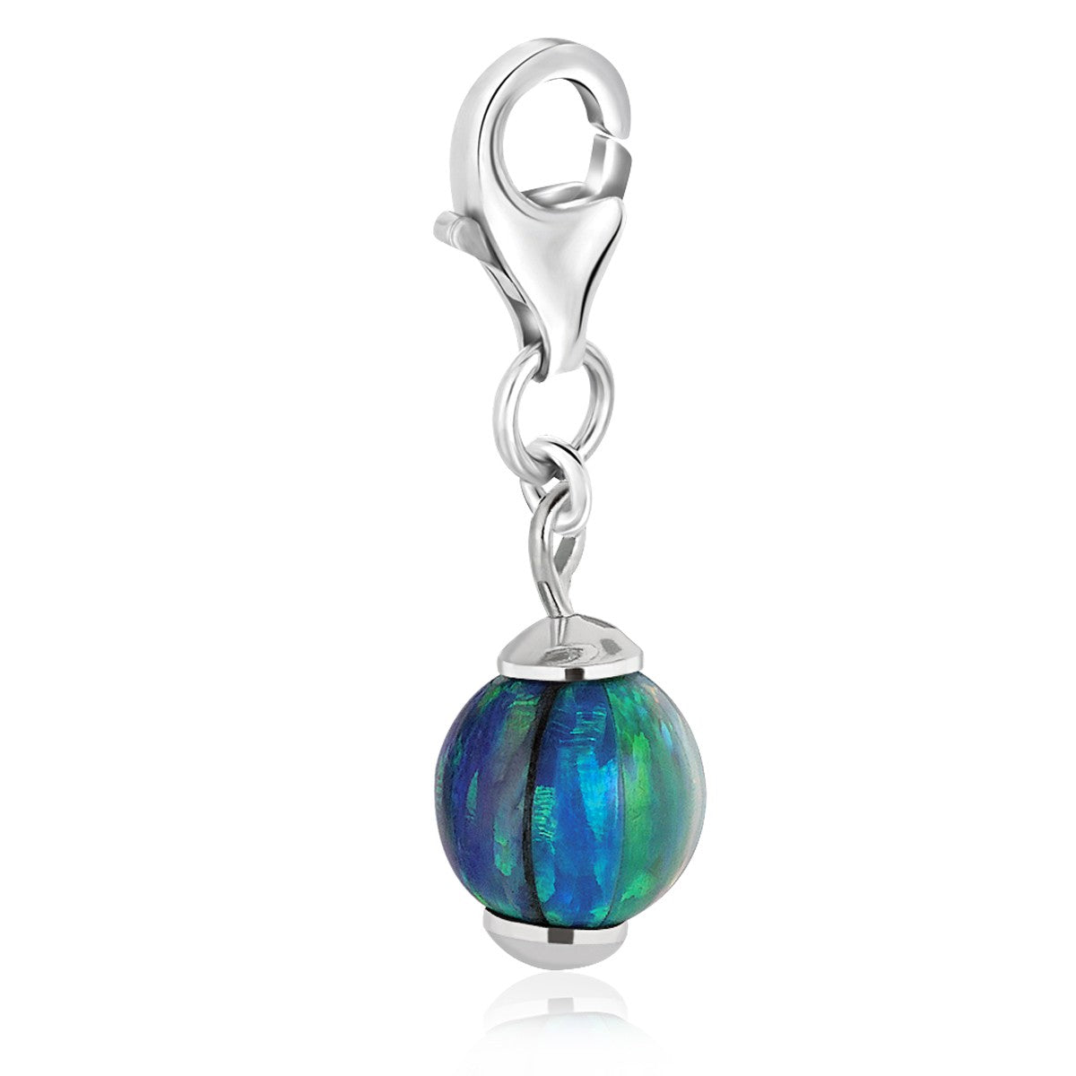 Sterling silver charm with a blue and green opal beach ball design.