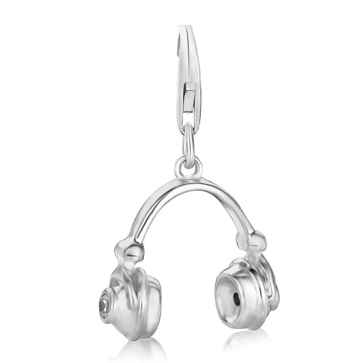 Sterling silver headphone charm with a lobster clasp.