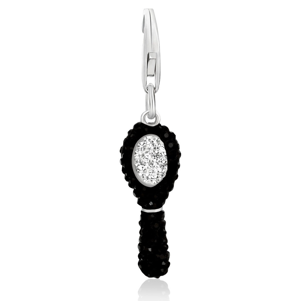 Sterling silver mirror charm with black and white crystal embellishments.