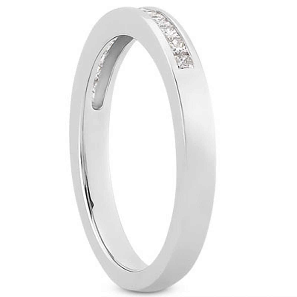14k white gold channel set princess diamond wedding ring band.