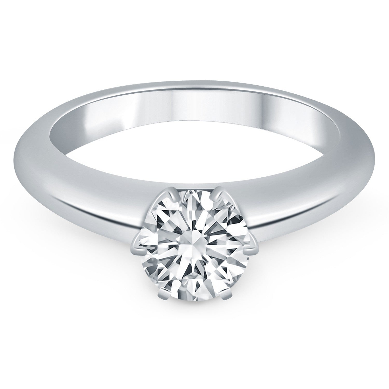 14k white gold solitaire cathedral engagement ring with a round diamond.