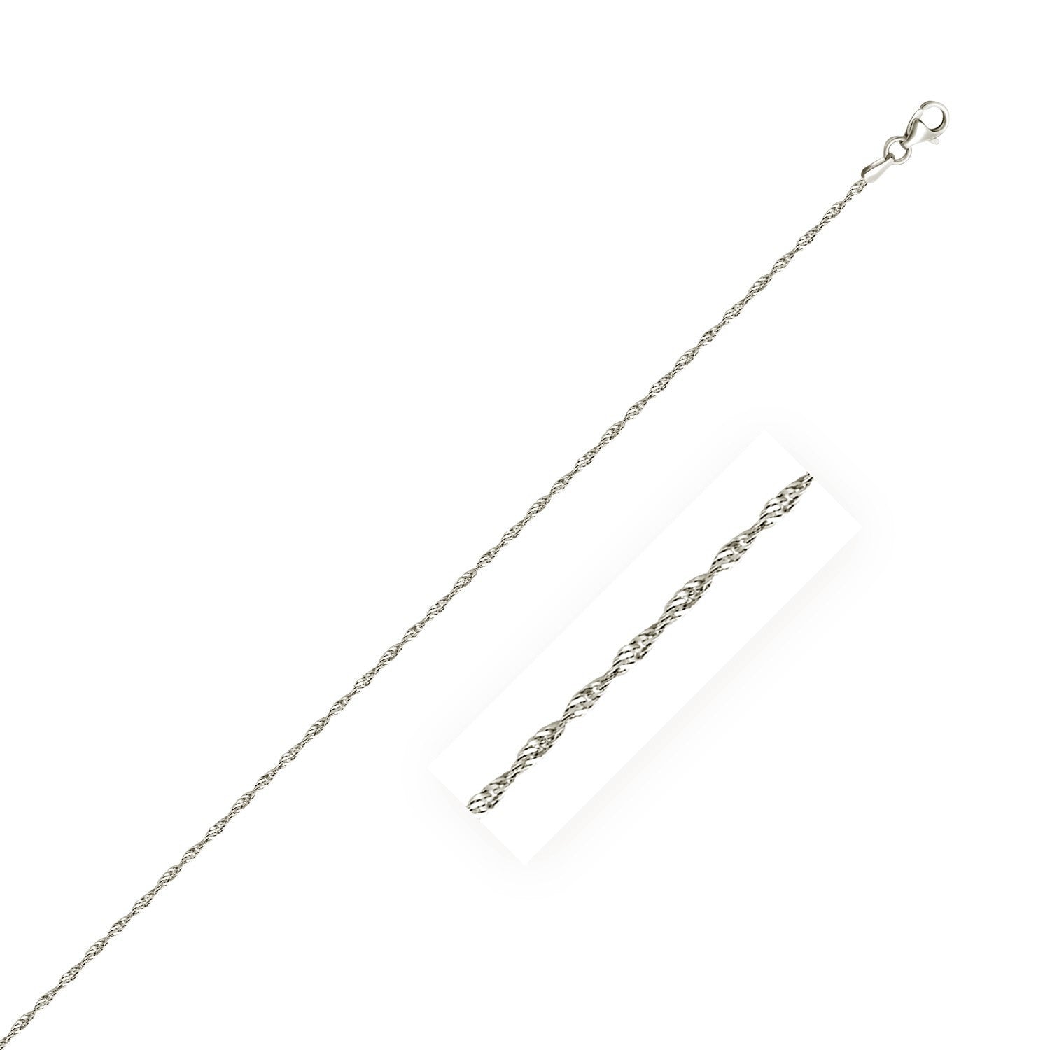 Sterling silver 1.6mm Singapore style chain with a lobster clasp.