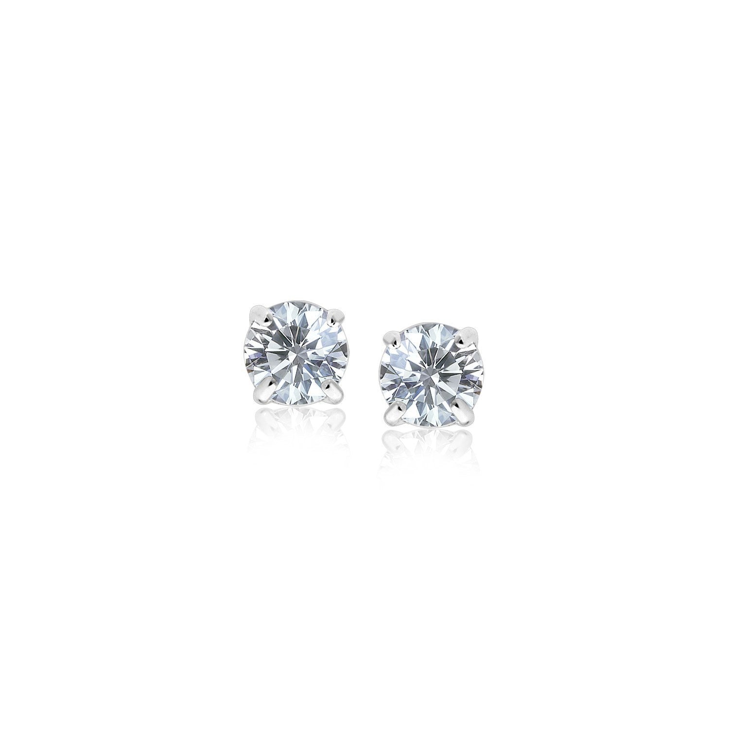 Sterling silver stud earrings with 3mm round faceted white cubic zirconia.