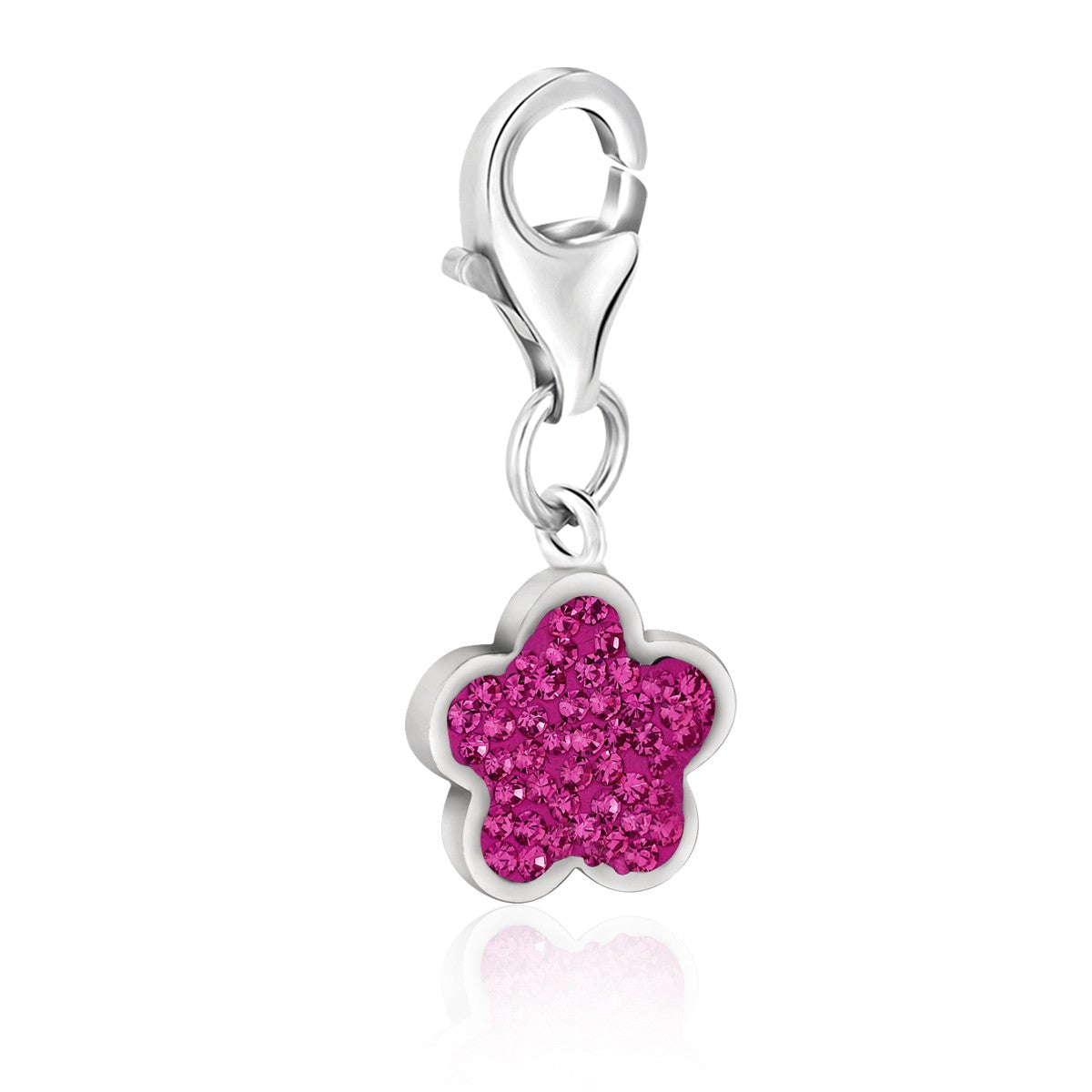 Sterling silver star charm with pink crystal embellishments and a lobster clasp.