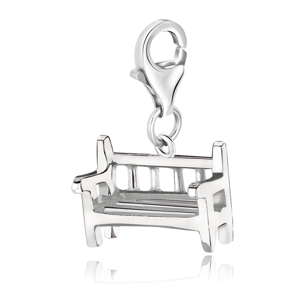 Sterling silver bench charm with a lobster clasp.