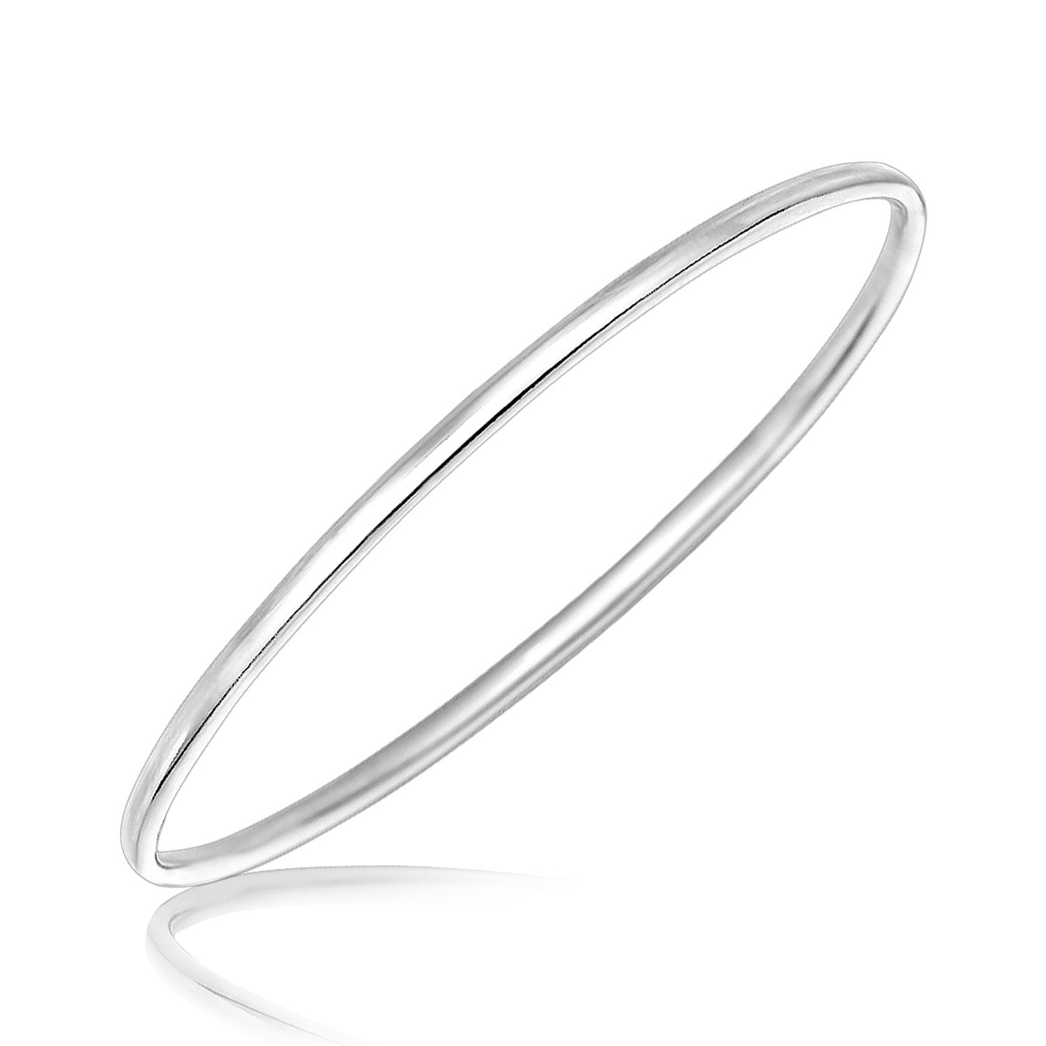 A polished sterling silver slim bangle with rhodium plating.
