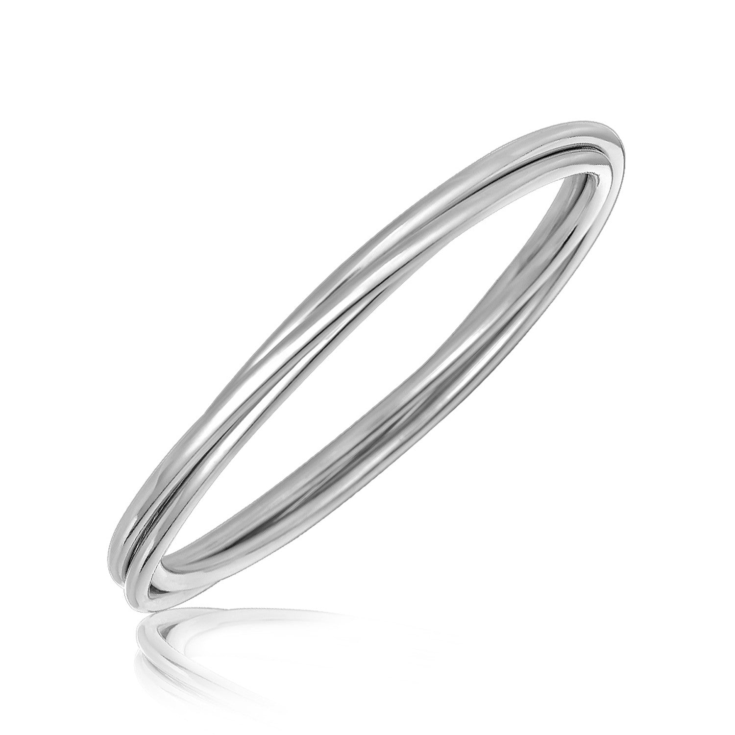Sterling silver rhodium-plated bangle with an interlaced motif and a polished finish.