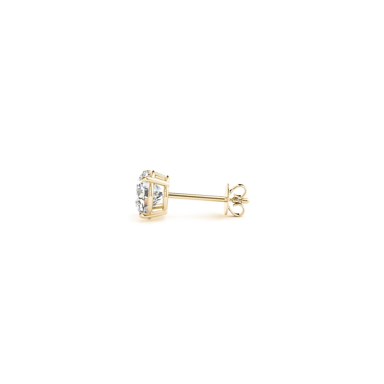 A single yellow gold stud earring with a round diamond in a four-prong setting.