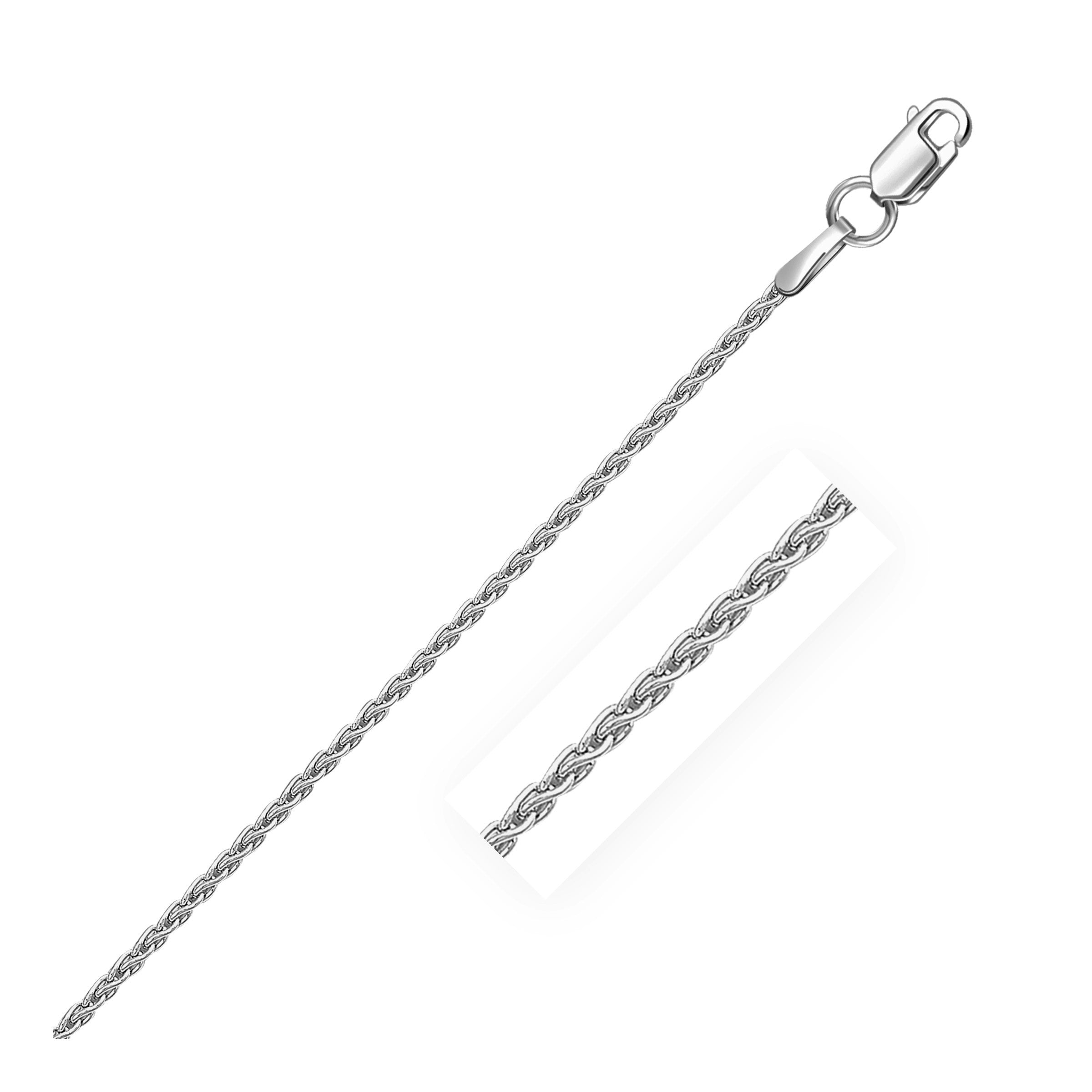 Sterling silver rhodium-plated wheat chain with a lobster clasp.