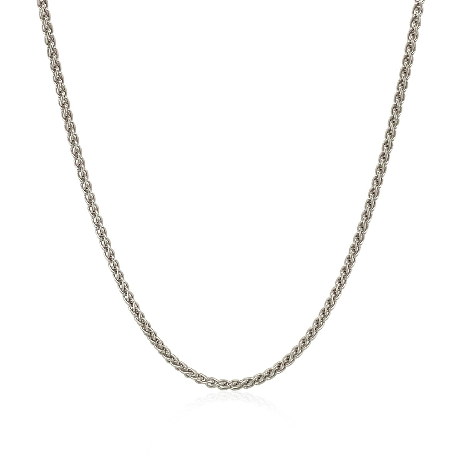 A sterling silver rhodium-plated wheat chain.