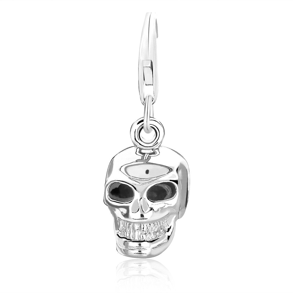 Sterling silver skull charm with a lobster clasp.