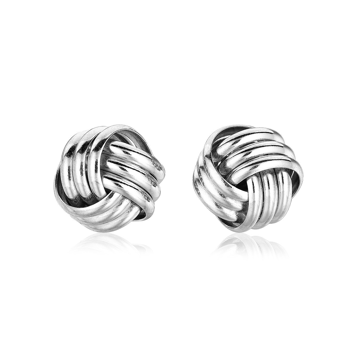Sterling silver petite three-strand love knot earrings with a polished finish.