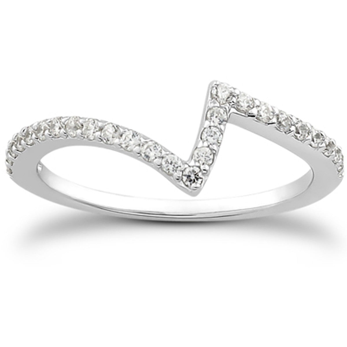 14k white gold zig-zag pave diamond wedding ring band.