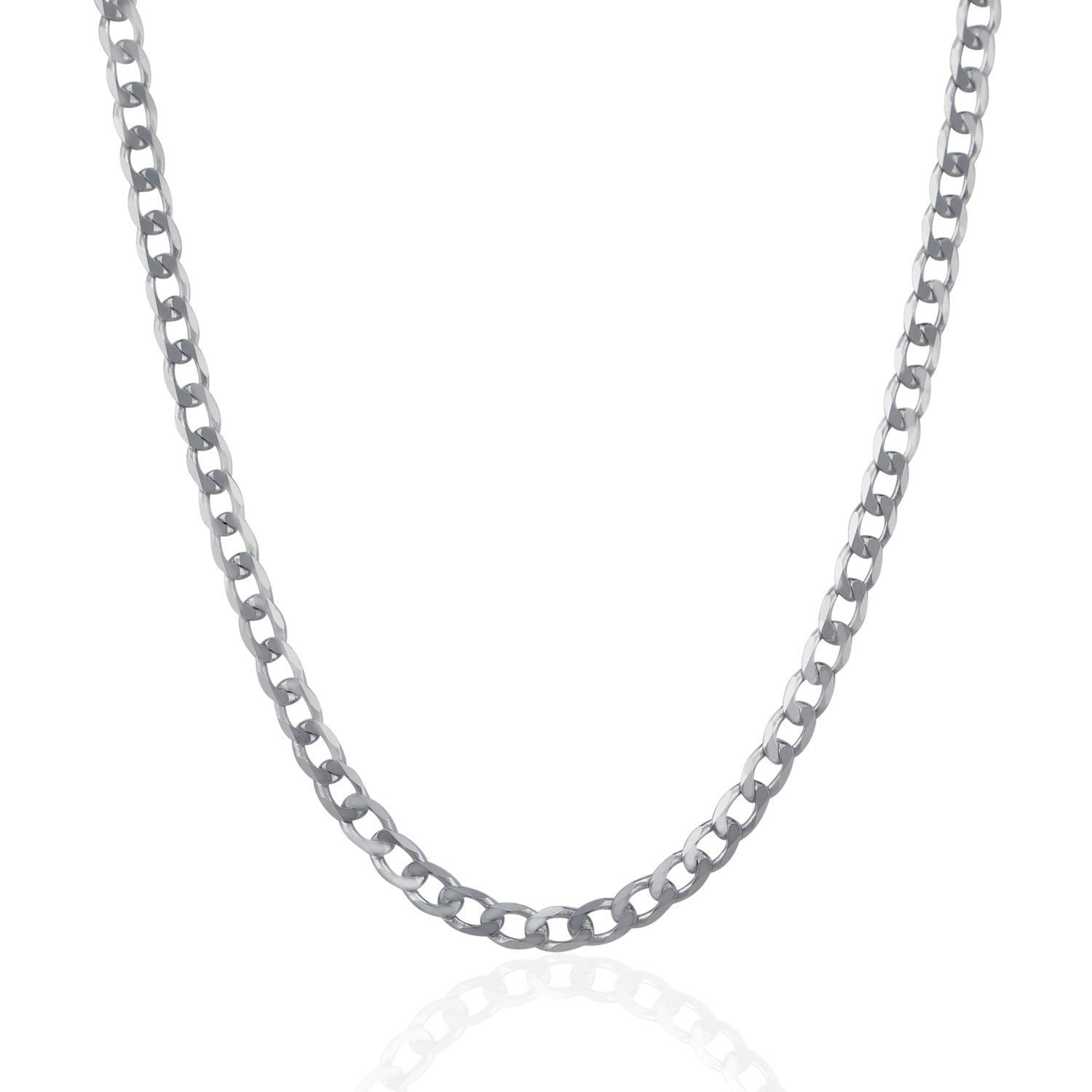 Rhodium-plated sterling silver curb chain with a lobster clasp.