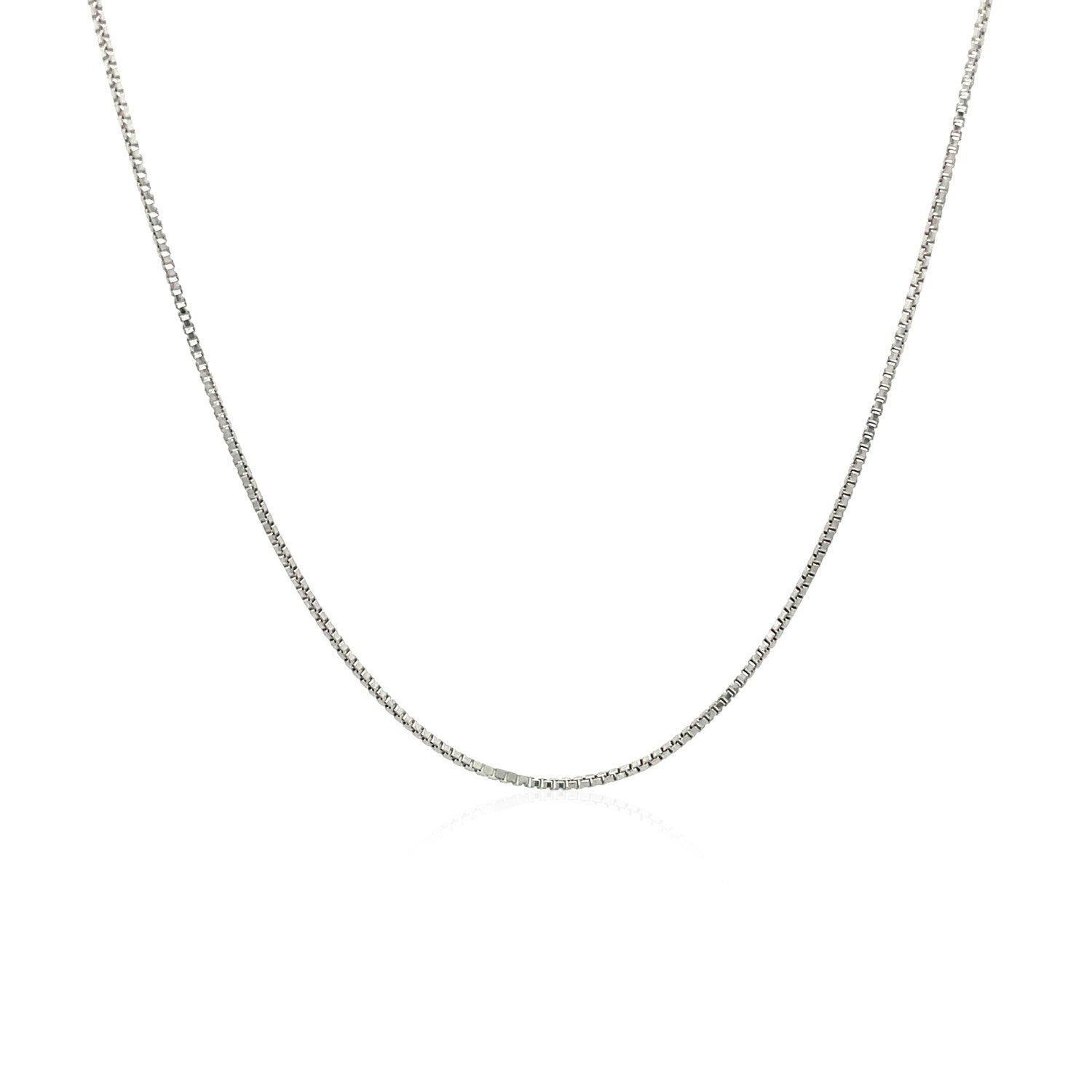 A sterling silver rhodium-plated box chain with a spring ring clasp.