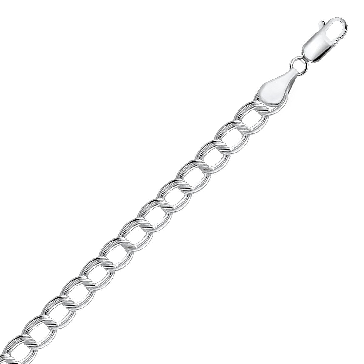 Sterling silver ridged circular chain bracelet with a lobster clasp.
