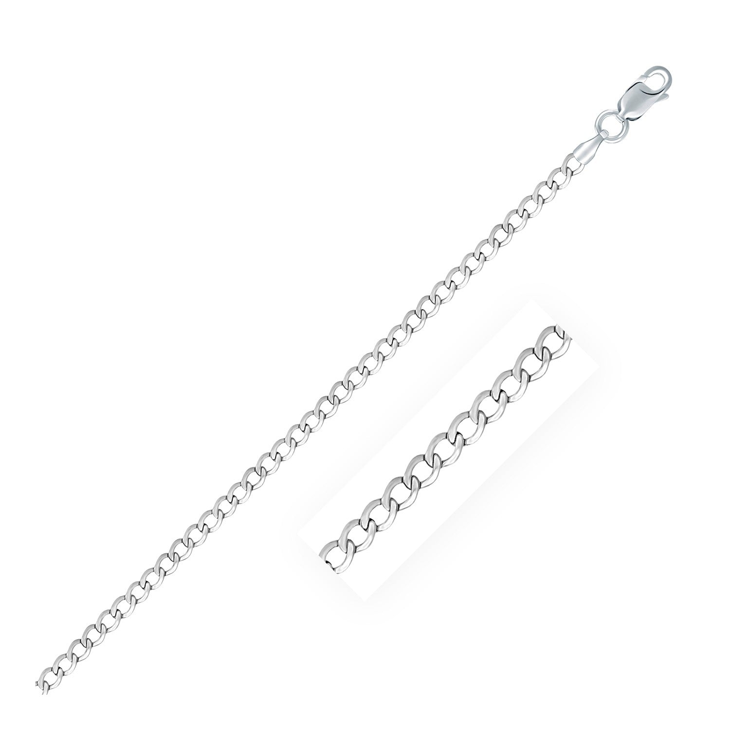 Rhodium-plated sterling silver curb chain with a lobster clasp.