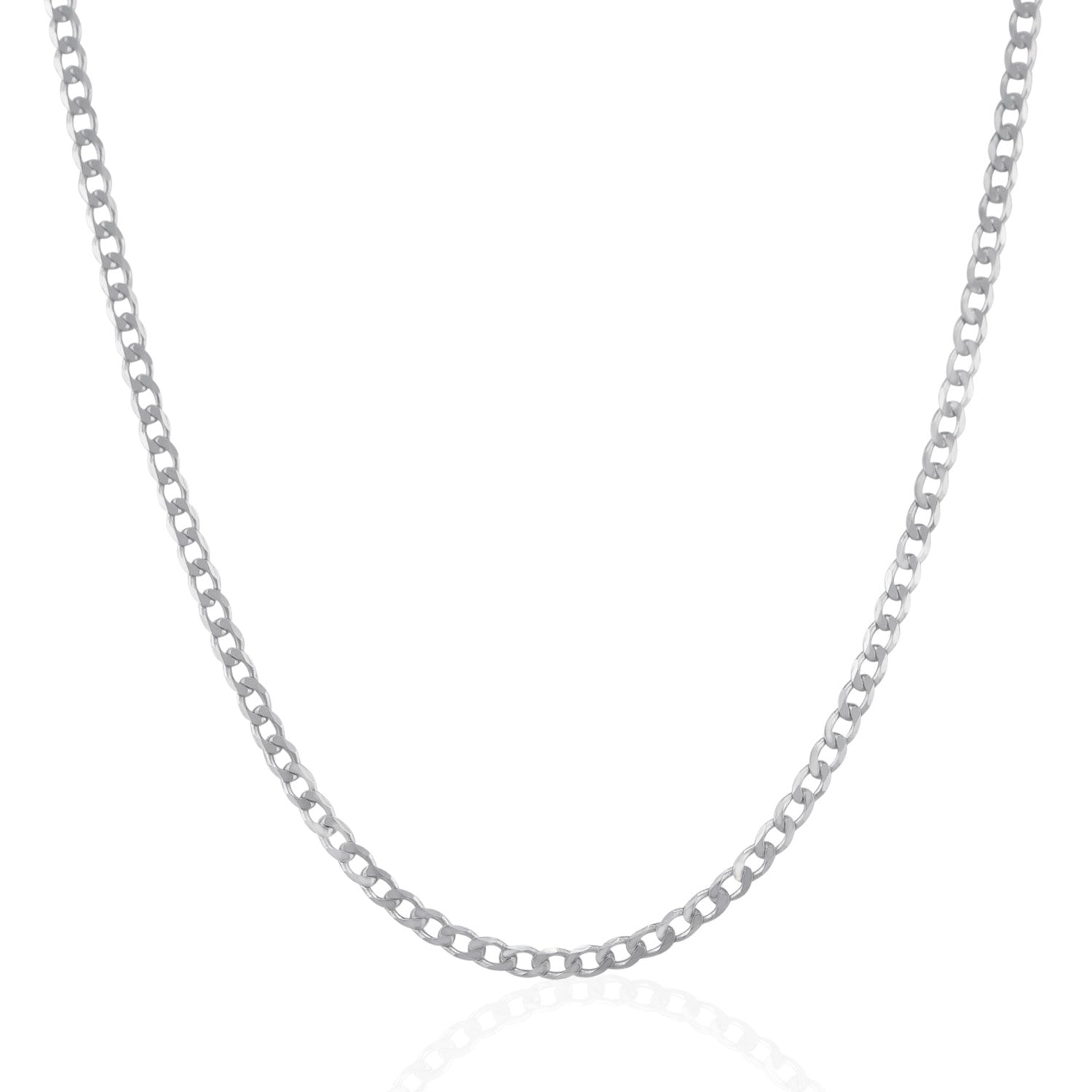 Rhodium-plated sterling silver curb chain with a lobster clasp.