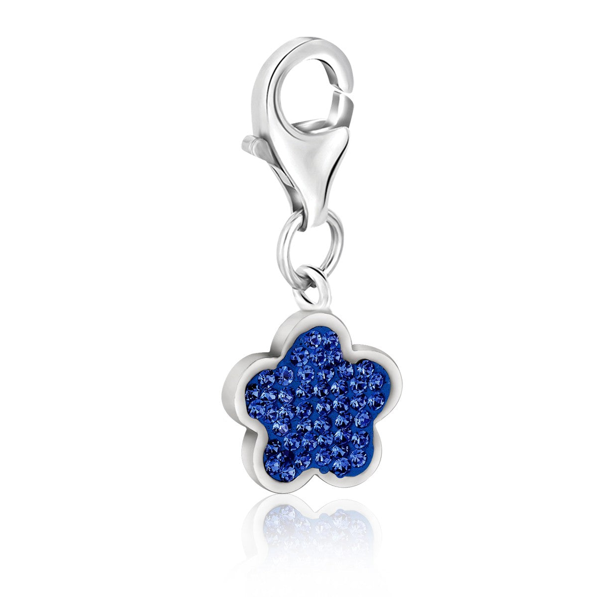 Sterling silver star charm with blue crystal accents and a lobster clasp.