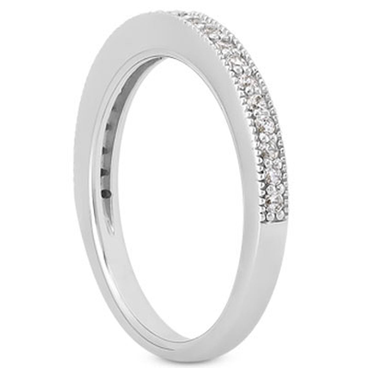 14k white gold pave diamond milgrain wedding ring band set, 1/2 around.