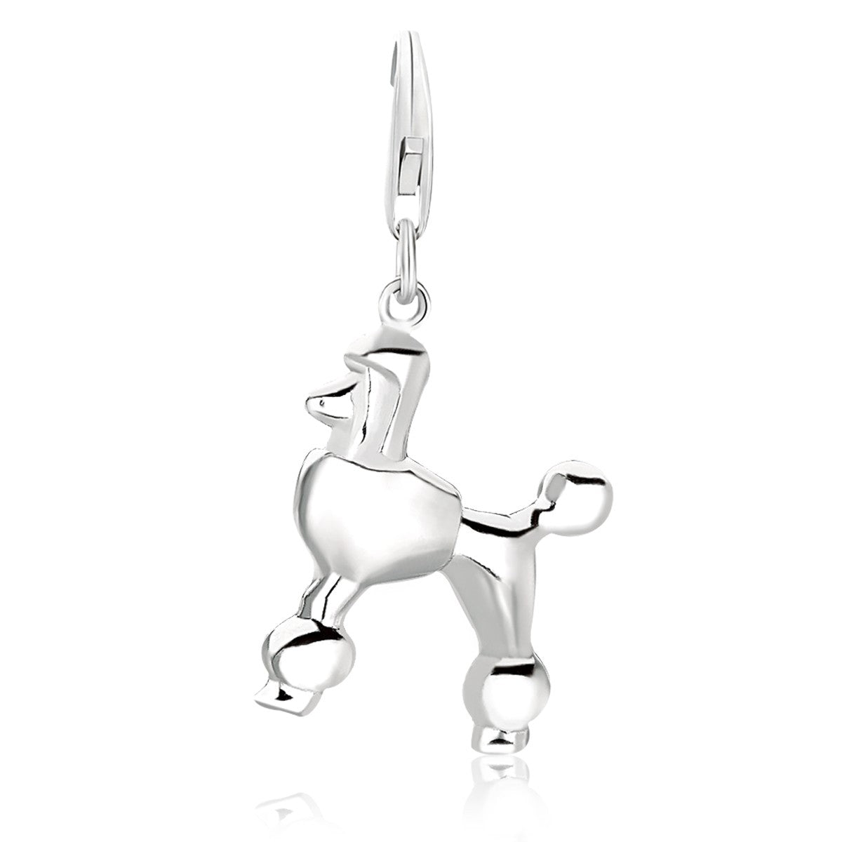 Sterling silver poodle dog charm with a lobster clasp.