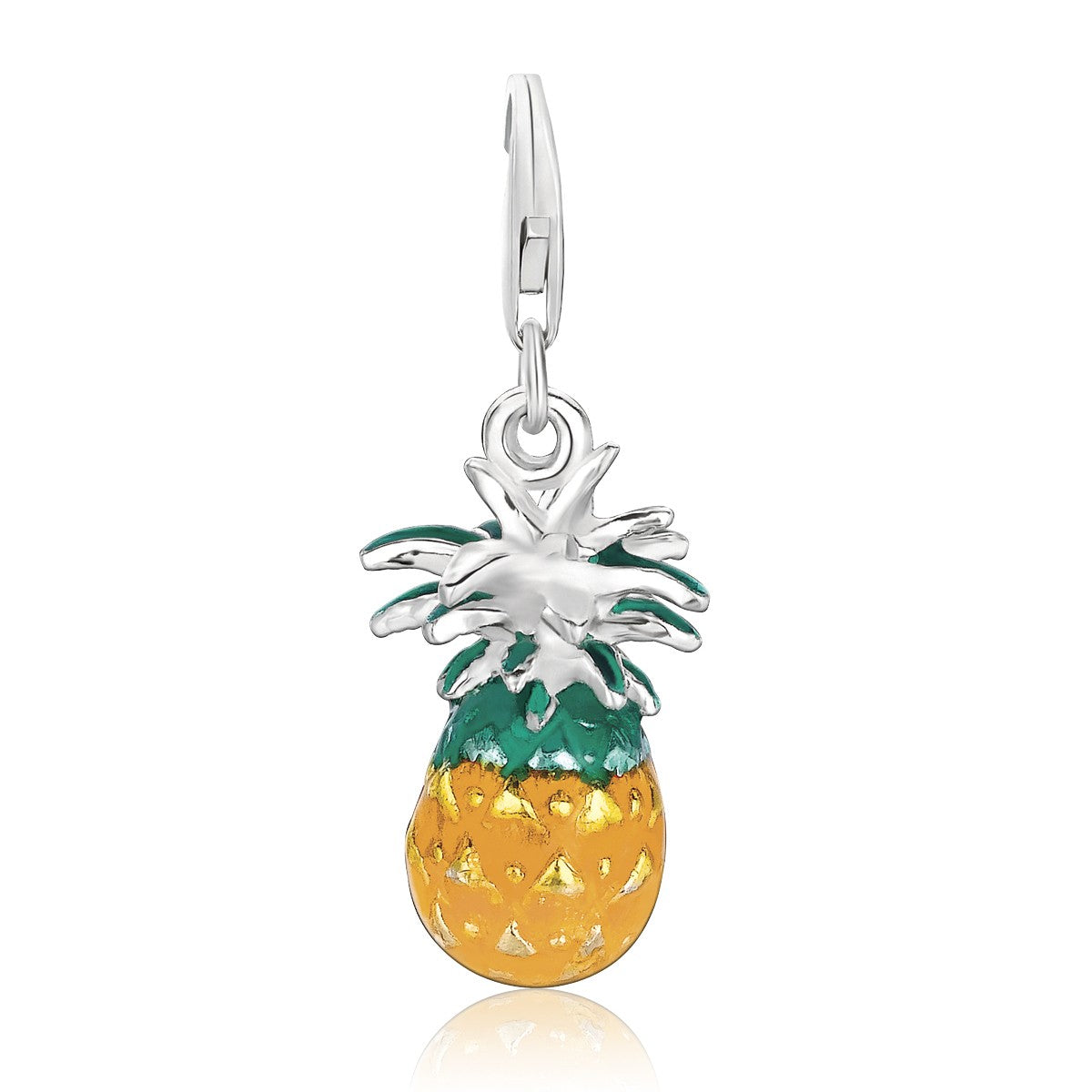 Sterling silver pineapple charm with green and yellow enamel finishing.