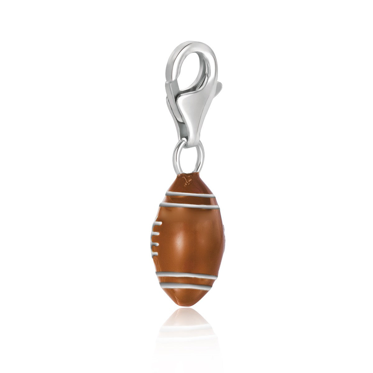 Sterling silver brown enameled football charm with a lobster clasp.