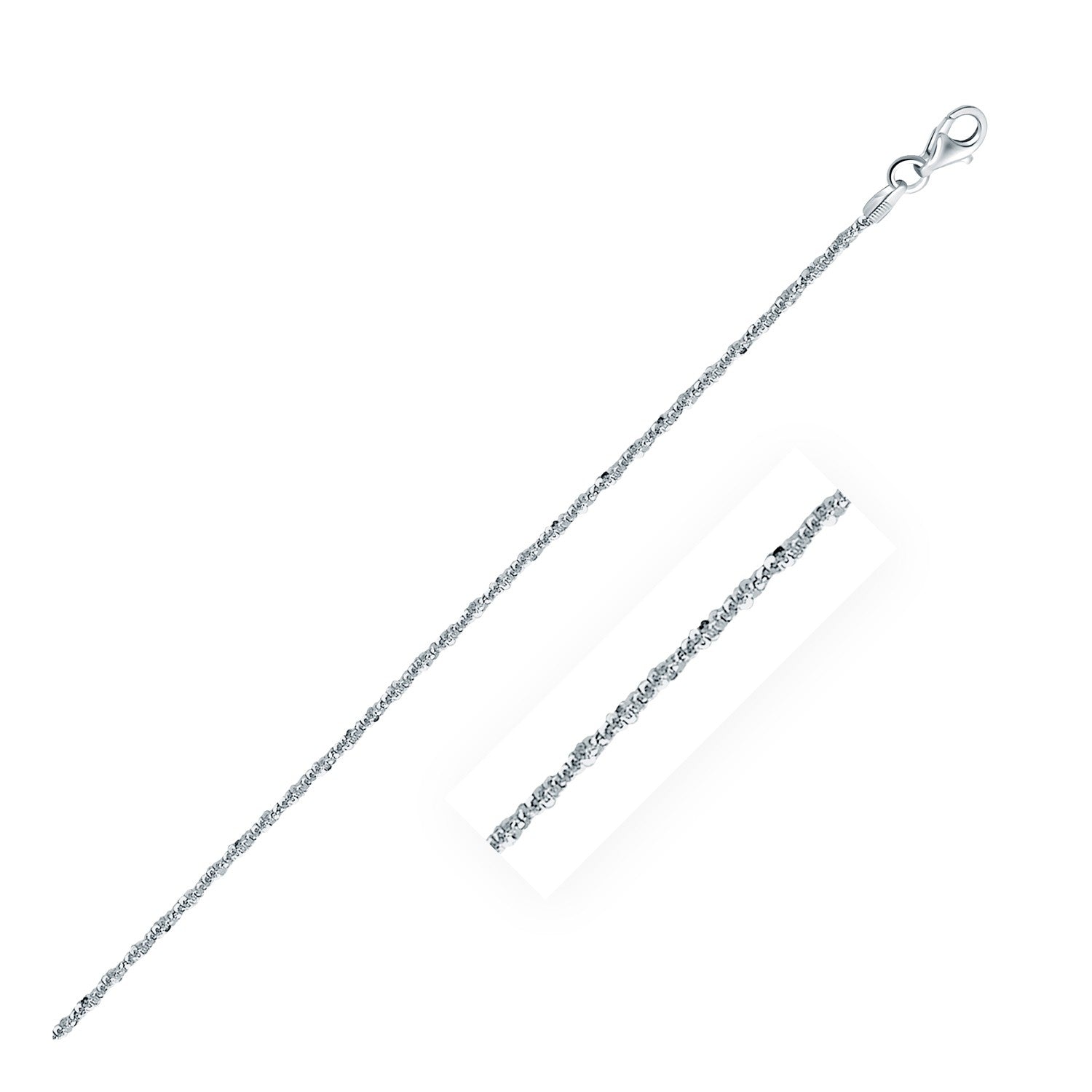Rhodium plated sterling silver sparkle style chain with a lobster clasp.