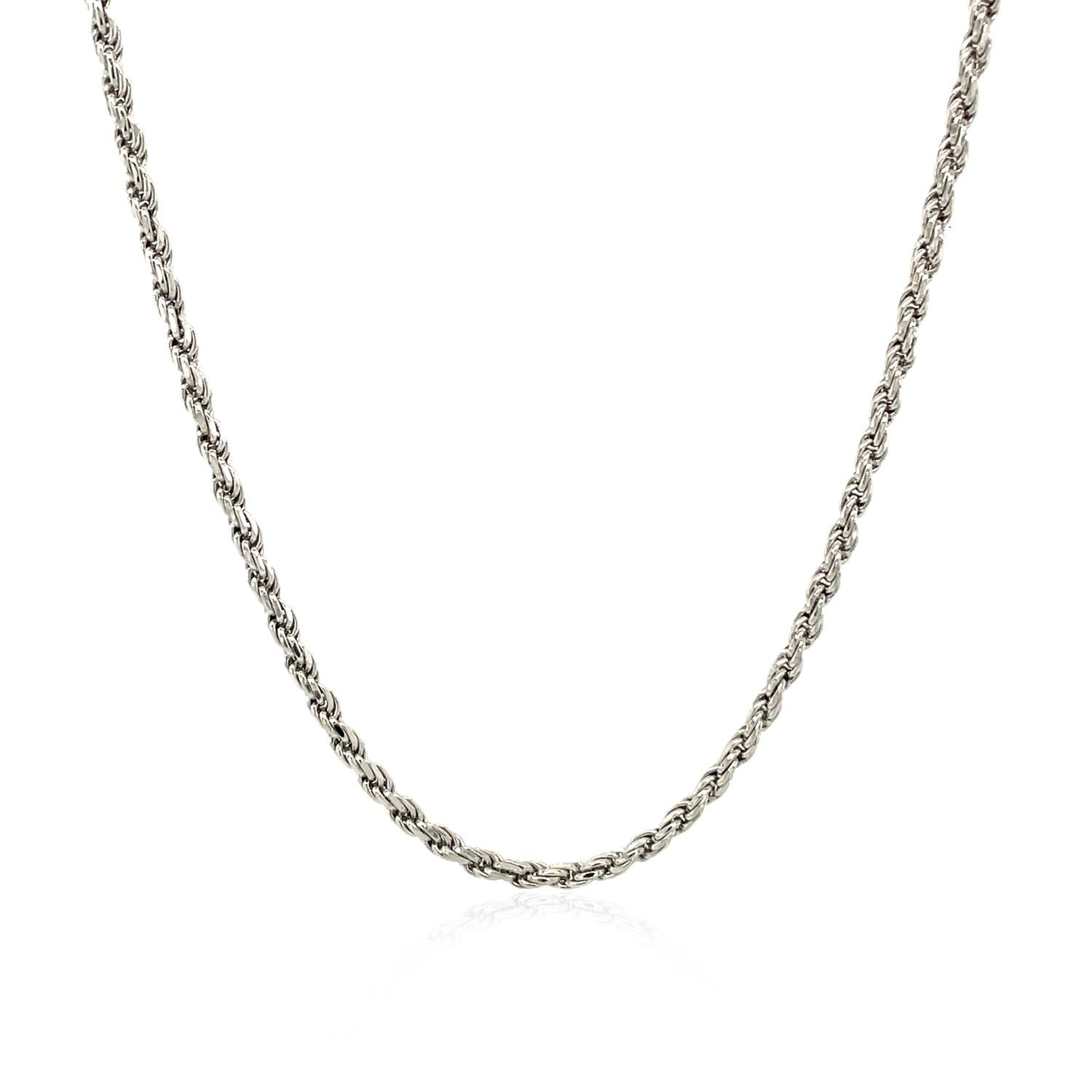 A sterling silver 1.8mm diamond-cut rope chain with a lobster clasp.