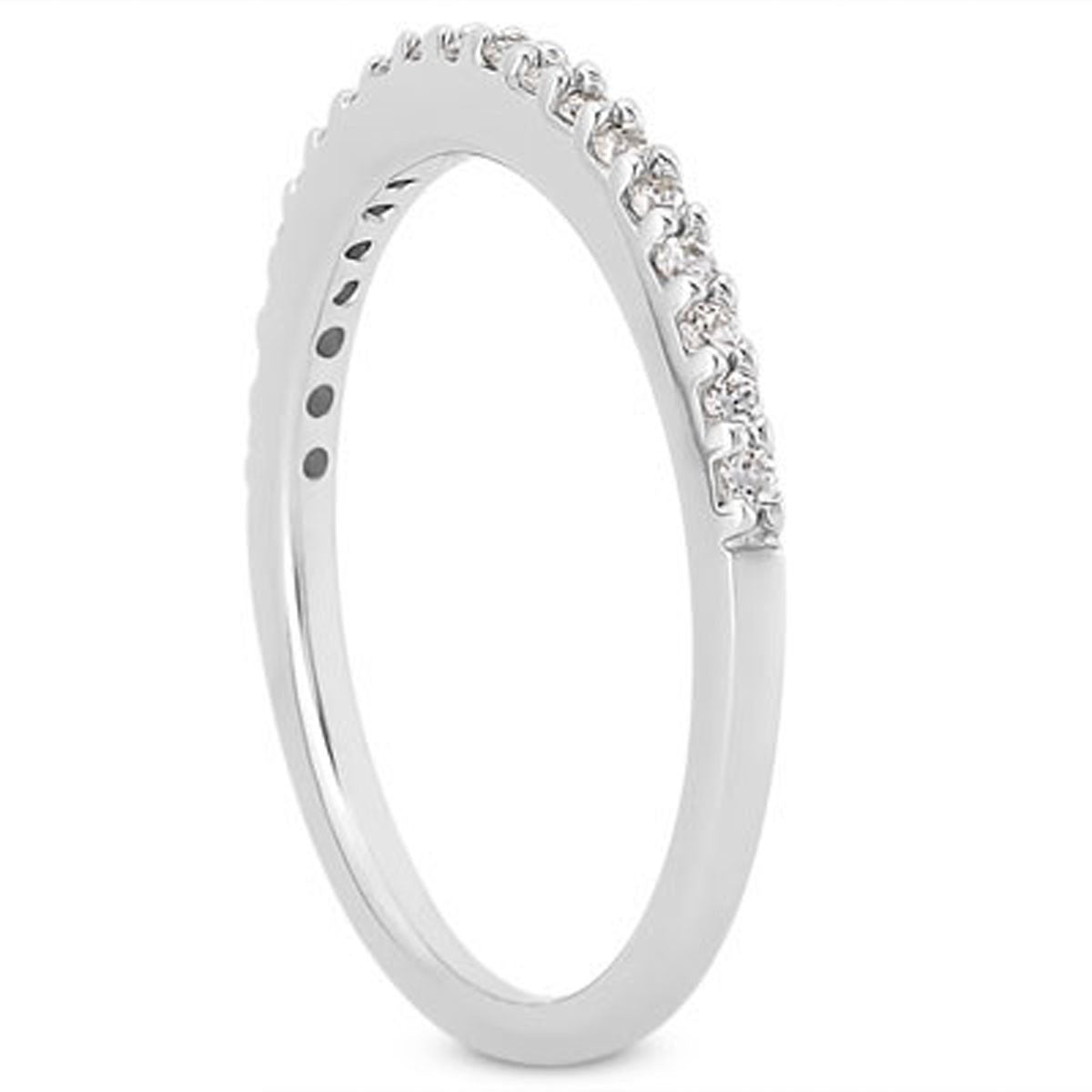 14k white gold slim profile diamond micro prong wedding ring band.