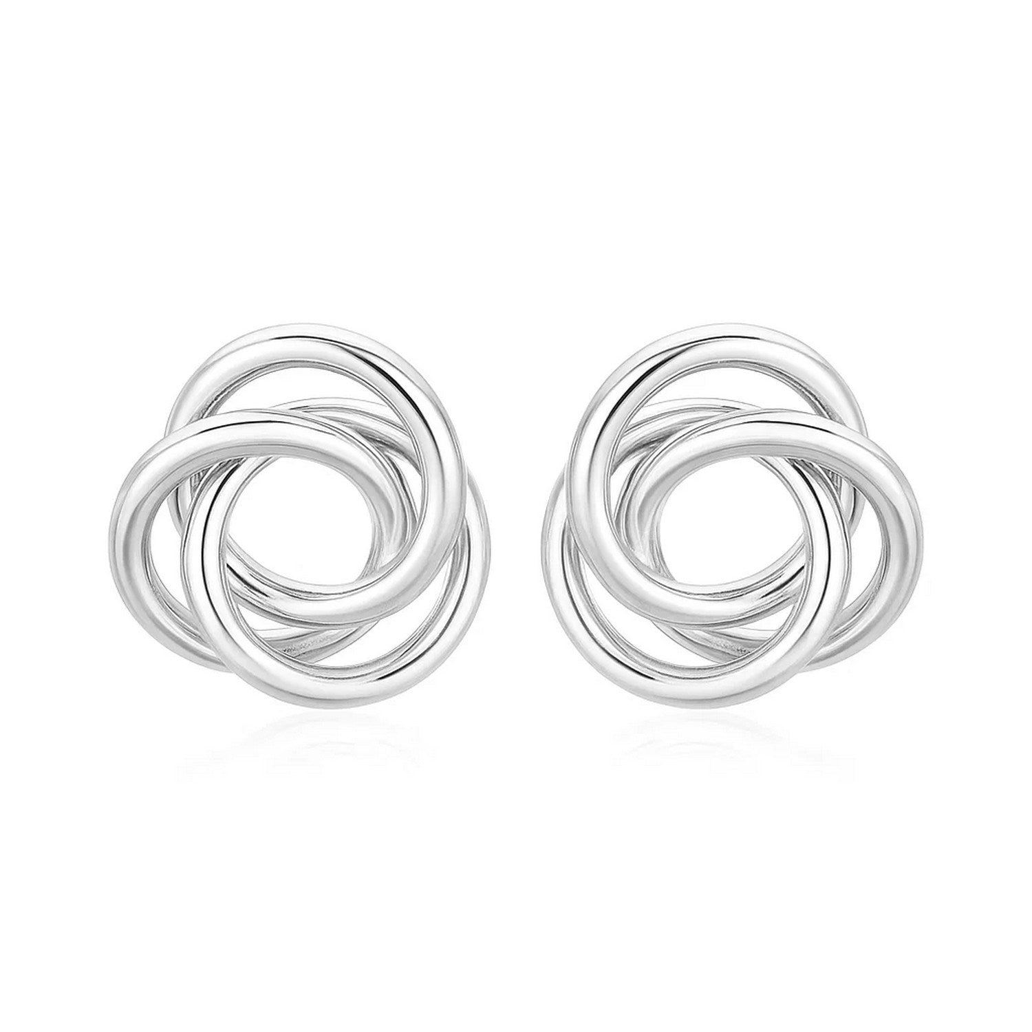 Polished open love knot earrings in sterling silver.