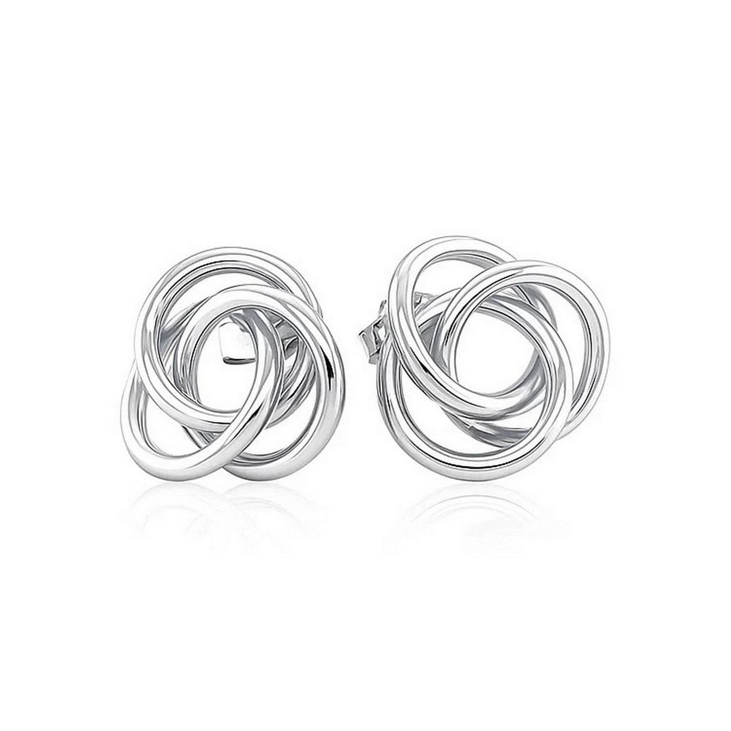 Polished open love knot earrings in sterling silver with a push-back closure.