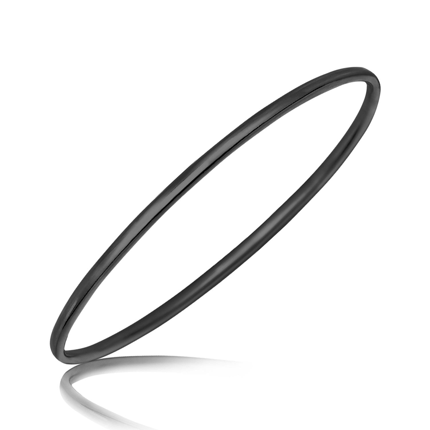 A polished, slim, ruthenium-plated sterling silver bangle is shown on a white background.