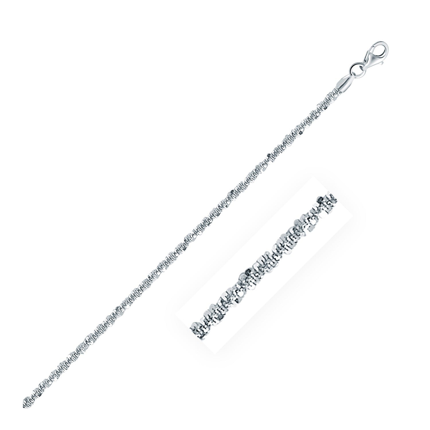 Rhodium plated sterling silver sparkle style chain with a lobster clasp.