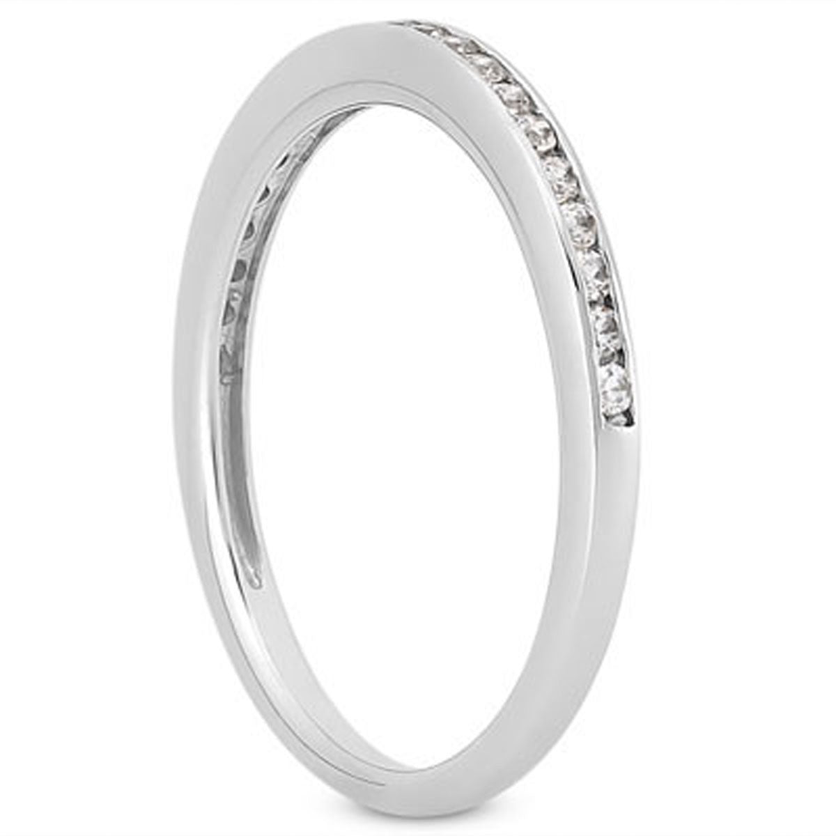 14k white gold slim profile diamond channel set wedding ring band.
