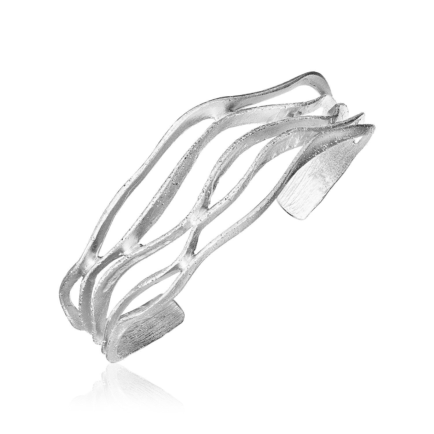 Sterling silver cuff bangle with a sparkle textured wave design.